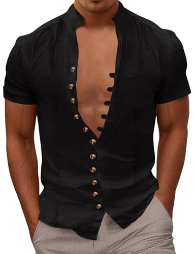 CEWIFO Camicia Estiva da Uomo Camicie Eleganti Regular Fit Manica Lunga T-Shirt Divertenti con Gatti Maglietta Corta Cotone Aderente