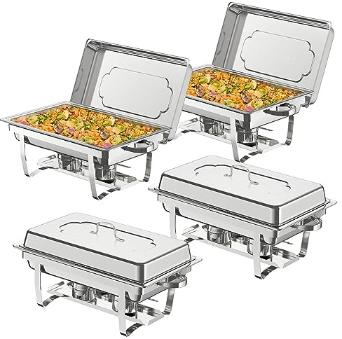WJYTDHIQS 9l Acciaio Inossidabile Chafing Dish Rettangolo Food Warmer Buffet Server Piatti di Servizio, Chafing Dish Buffet Set, per Party, Feste, Matrimoni, Banchetti, Argento