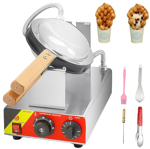 VzxCrue Gaufrier Commercial à Double TêTe, Gaufrier Hexagonal à Bulles D'Oeufs, 2 Plaques Rotatives à 180°,pour Les CaféS, Les Boulangeries Et Les Snacks. SingleHead