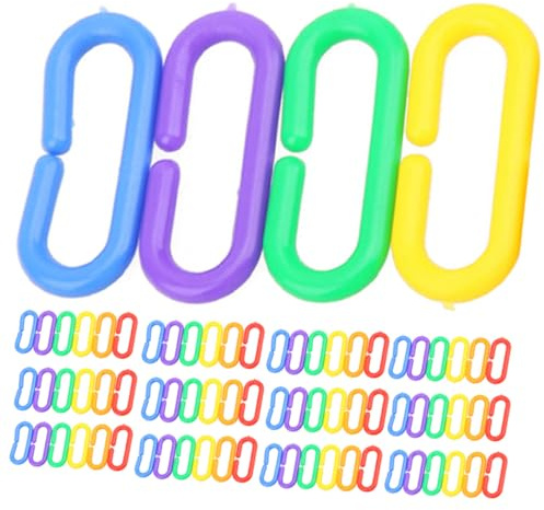 TOYANDONA 100Pcs Plastic Chain Links with C-shaped Clips for Parrot Cage Bite-resistant Bird Accessories Links for Hanging Bird and Climbing Play Equipment