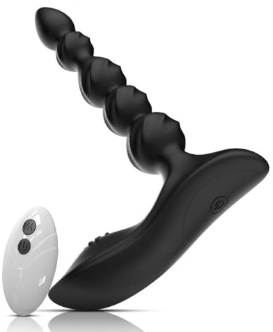 Analplug Vibrator Analkette mit App-Steuerung, Anal Kugeln Analvibratoren für Frau Wiederaufladbar Anal Beads 18,2 cm, Schwarz (Fernbedienung)
