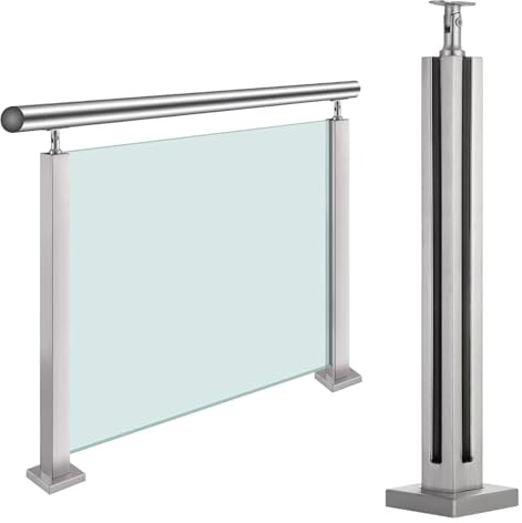Système de garde-corps d'intérieur en verre avec pinces de poteau, base robuste et design de fente pour balcon, escalier et villas – Garde-corps en verre moderne pour couloirs et terrasses