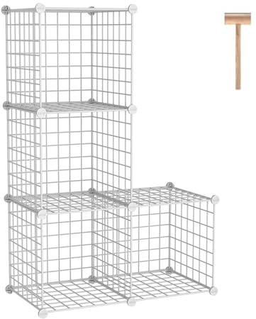 C&AHOME Wire Cube Storage, 4-Cube Storage Organizer Metal, C Grids Storage Bins Shelving, Modular Bookshelf Shelf, Closet Cabinet Ideal for Bedroom, Office 12.4”L x 24.8”W 36.6”H White UWCS3004W