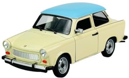 Welly Modell Auto Kompatibel mit Trabant Trabbi 601 Limousine Weiss Beige mit Blauem Dach ca 1/24 1:24 Metall Modell Auto Die Cast Neu im Kasten
