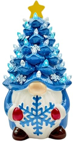 Jorzer Mini albero di Natale gnomi di Natale graziose statuette in resina con cappello per albero di Natale illuminato per casa, tavolo, caminetto, davanzale, decorazioni, 8,6 x 6,6 x 13,5 cm
