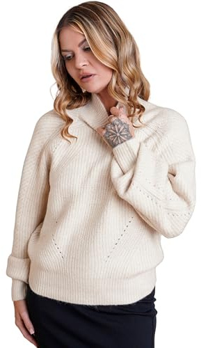 Enorsia Women's Funnel Neck Jumper Soft Knit Sweater with Raglan Sleeves Relaxed Fit Winter Jumper Cozy Ribbed Cuffs & Hem Women’s Sweater for Cold Days, (XL,Cream)
