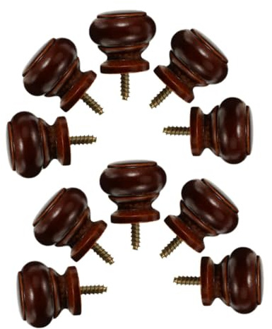 ELEOUTI 10 Pomelli Rotondi in Legno Massello per Mobili e Cassetti Maniglie Circolari Autofilettanti da 28 MM per Armadi Cassettiere e Porte Finitura Marrone Scuro Uso Cucina e