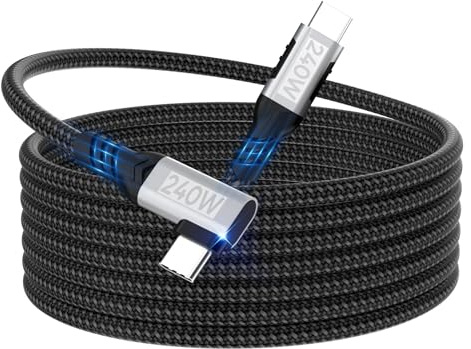 Câble USB-C vers USB-C 3m,[240W 48V/5A],câble de charge rapide coudé à 90° en nylon tressé PD3.1 pour iPhone 17/16/15/Pro Max/Plus,Samsung S24/S23/S22/S21,MacBook Pro/Air,iPad Pro/Air/Mini/Switch