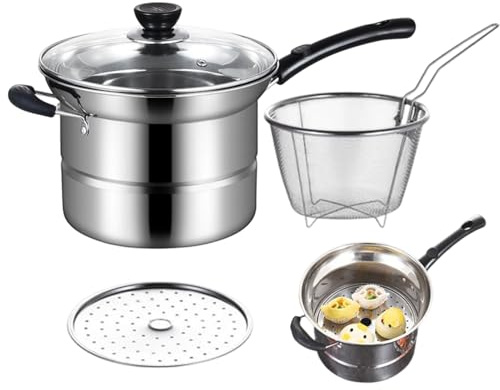 Pentola per friggitrice in acciaio, multifunzionale, con cestello, utensile da cucina per patatine fritte, frutti di mare, gamberetti, cipolla, pentole resistenti per uso domestico e ristorante