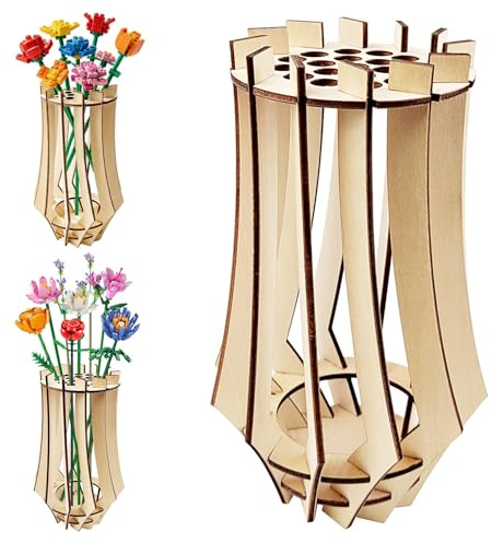 1 pezzo vaso grande, 18 × 12 cm, può contenere fino a 19 mazzi di fiori, design puzzle in legno, vaso puzzle, montaggio semplice, adatto per rose, tulipani, girasoli (colore legno naturale)