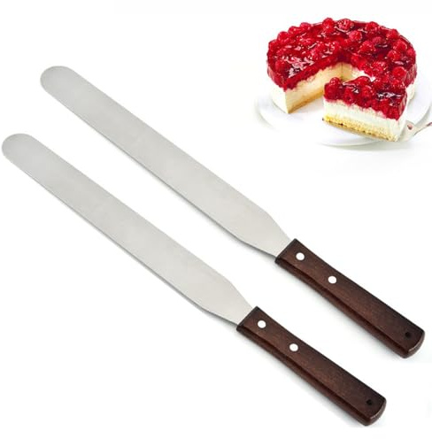 2 Stück Konditorpalette Gerade Lang 30cm, Tortenpalette Edelstahl mit Holzgriff, Glasurspatel zum Verteilen von Sahne, Frosting & Ganache - Streichmesser für Tortendekoration