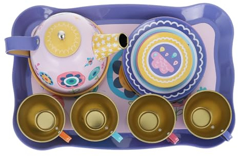 SOIMISS Juego de Té de Juguete para 14 Piezas Tetera y Tazas de Hojalata Diseño de Flores Colores Brillantes Juego de Simulación para Jardín y Hora del Té Adecuado Infantiles