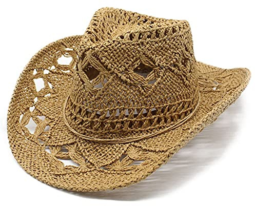 Sombrero de vaquero occidental de verano para mujer y hombre, sombrero de paja moldeable ahuecado