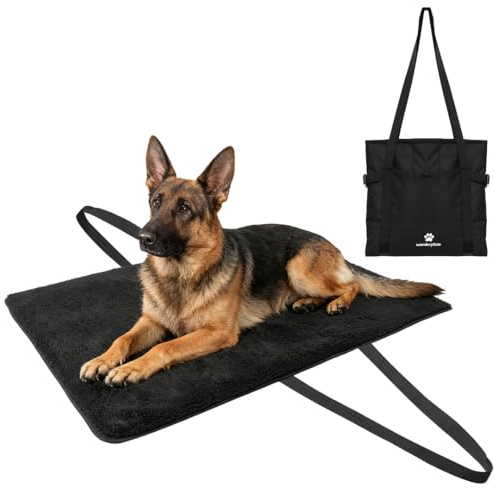 Wanderpfote Hundedecke für Unterwegs zum Umhängen – Stilvolle Hundedecke Outdoor – Waschmaschinenfest und Wasserabweisend – Reisedecke Hund in höchster Qualität (Schwarz, L)