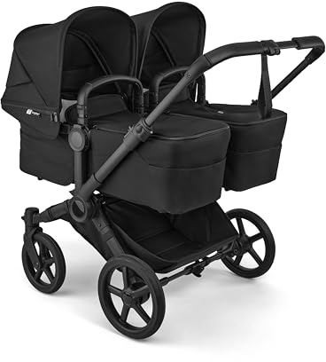Bugaboo Donkey 6 Twin, Zwillingskinderwagen für Neugeborene & Kleinkinder, Geschwisterwagen für Zwillinge ab Geburt, mit wendbarem Sitz und Liegewanne, komfortable Einhand-Lenkung, Heritage Black