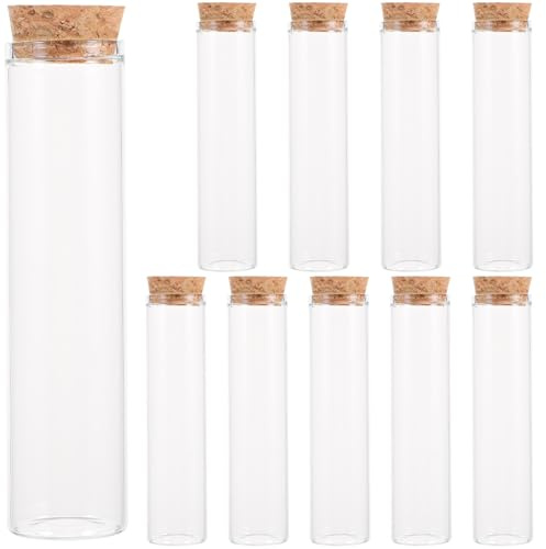 Flacons D’Essai en Verre Borosilicaté Bouchon en Liège, Lot de 10 | Réutilisables, pour Liquides et Petits Objets, Stockage de Poudre de Fleur, Usage Expérimental et Décoratif