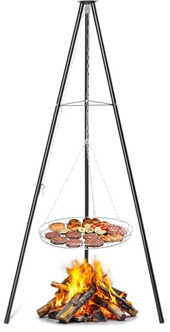 ROVSON Tripod BBQ Grill Rack, Portable Fire Pit Barbecue Stand for Outdoor Cooking, Camping, Garden, Beach