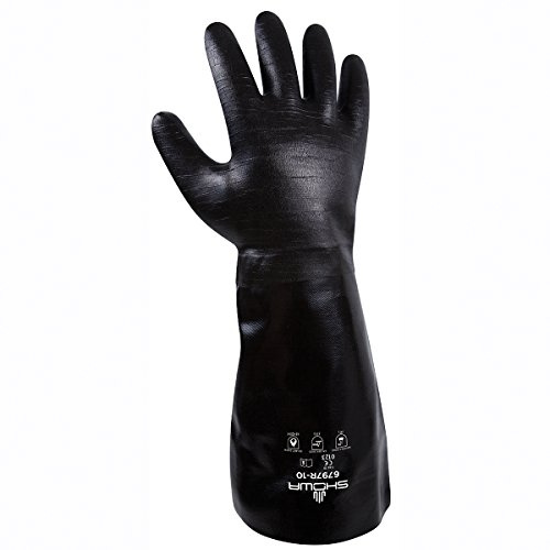 SHOWA 6797 Full Neoprene Coated Chemical Resistant Safety Glove with Cotton Liner and Rough Grip, Food Safe, 17 Length, Large (12 Pair)