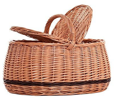 e-wicker24 Alles aus Weide - Cestino da picnic in vimini con coperchio, grande cesto portaoggetti per frutta e verdura, cestino da viaggio intrecciato