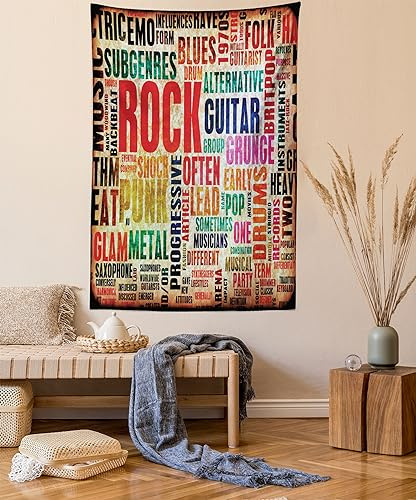 ABAKUHAUS Musik Wandteppich, Musik Rock 'n' Roll-Plakat aus Weiches Mikrofaser Stoff Waschbar ohne Verblassen Digitaldruck, 150 x 110 cm, Rot Schwarz Beige