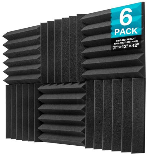 JBER Lot de 6 Panneaux de Mousse Acoustique, 5 x 30 x 30cm Cales pour Studio Panneau Mural Insonorisant Ignifuge Panneaux Muraux (Noir)