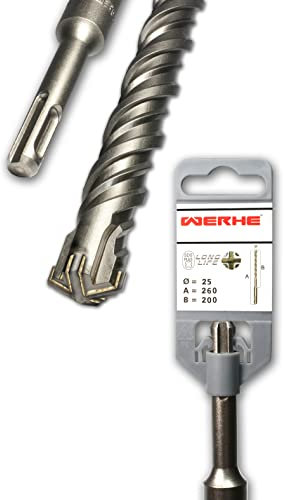 WERHE Betonbohrer SDS PLUS 25x260mm – Hammerbohrer für Beton und Ziegel – 4-Schneiden