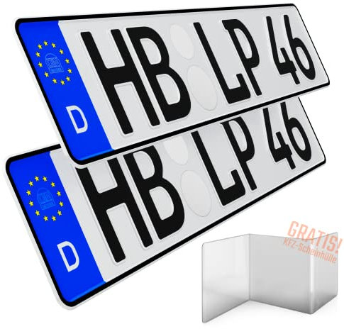 2 Stück KFZ Kennzeichen 46cm x 11cm Nummernschild 460 x 110mm Wunschkennzeichen DIN zertifiziert Autokennzeichen auch für Fahrradträger Anhänger LKW Wunschprägung amtliches Autoschild