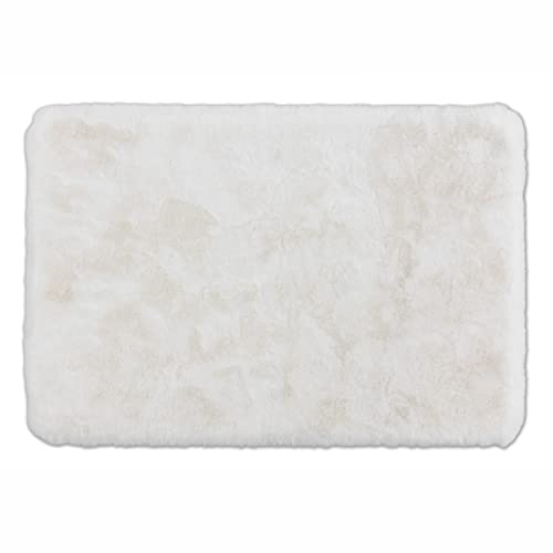 Flauschiger Badezimmerteppich waschbar - Weiß 60 x 90 cm (Rechteckig) | Weiche Badematte rutschfest Badewannenmatte Badezimmer Duschmatte Badematte nimmt Feuchtigkeit auf Fußbodenheizung geeignet