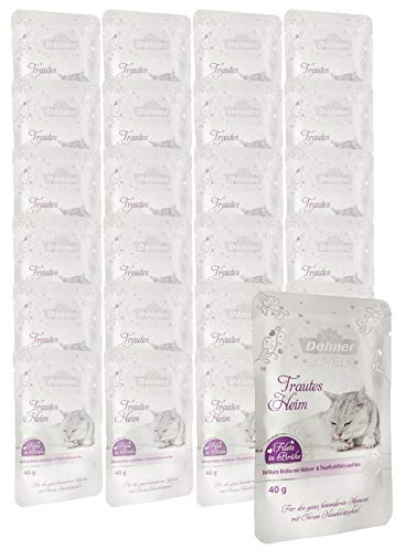 Dehner Premium Lovely Katzensnack, Leckerli glutenfrei, für ausgewachsene Katzen, Brühe mit Huhn / Thunfisch, im Beutel, 24 x 40 g (960 g)