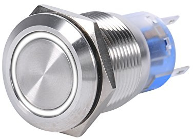 19mm Selbstsperrend Edelstahl Drucktaster 12-24V IP65 LED (Weiß) – Wasserdicht Selbstblockierend Ein/Aus Schalter