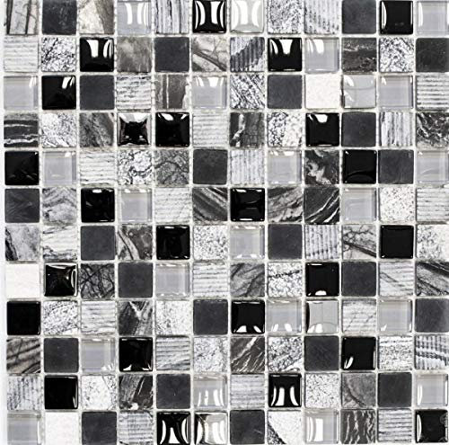 Mosaikfliese Transluzent grau schwarz Glasmosaik Crystal Stein EP grau schwarz silber MOS83-HQ24_f