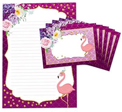 JuNa-Expe​​rten Briefpapier-Set für Kinder Flamingo – A4 Block mit 25 Blättern und 15 Umschlägen - Briefpapier für Kinder, personalisiertes Briefpapier für Mädchen und Jungen