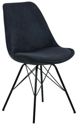 AC Design Furniture Emanuel Cord-Esszimmerstuhl mit Rückenlehne 2er Set, gepolsterter Esszimmerstuhl im zeitlos eleganten Stil, Anthrazitfarbe, gepolsterter Stoffsitz mit schwarzen Metallbeinen