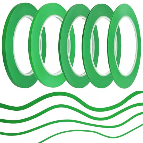 JINBING Lot de 6 rouleaux de ruban de masquage en vinyle fin pour peinture automobile et modélisme Vert 1,5 mm 2 mm 2,5 mm 3 mm 4 mm 5 mm