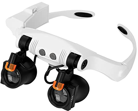 LED Lupenbrille Kopflupe mit Licht Hancaner Stirnband Lupe Augenlupen Brillen Stil Freisprechlupe Mehrfachvergrößerungen mit 3X, 4X, 5X, 6X, 7X, 10X warmen und kühlen LED-Leuchten