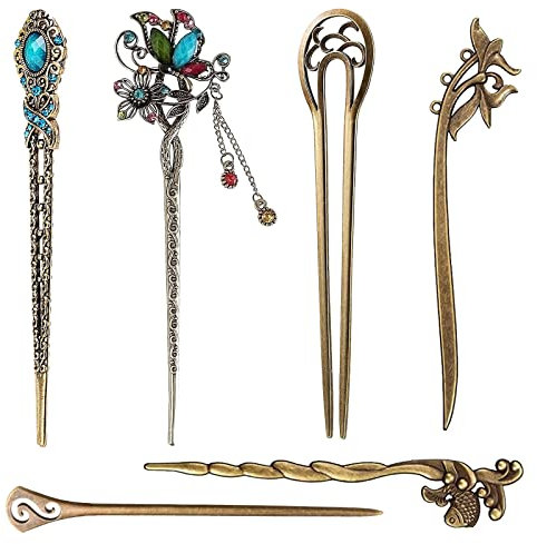 6 Stück Antike Haarnadel, Bronze Haarstab, Retro Hair Sticks, Chinesische Vintage Haarstäbchen, Damen Elegant Haarstab für Dekoratives Haar Feste Frisur