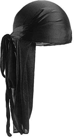Seide Durag, Kappe Men Silk Wave Bandana Mit Extra Langem Schwanz Und Breiten Trägern Silky Satin Durag Head Wrap Doo Lumpen für Männer und Frauen 360 Wellen (Schwarz)
