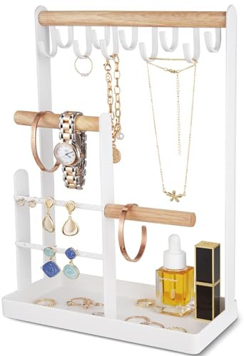 ProCase Schmuckständer Schmuckhalter Schmuckbaum, Schmuck Organizer Ketten Aufbewahrung Ständer Ohrringständer Schmuckaufbewahrung Kettenhalter Jewelry Stand für Halsketten, Armbänder, Ringe –Weiß