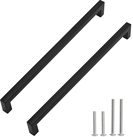 Redunest Skåphandtag i mattsvart, fyrkantiga lådhandtag i rostfritt stål, till köksdörr, skåp, lådbeslag, 10-pack, håldelning på 320 mm c/c