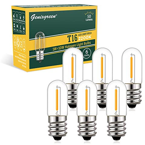 Genixgreen Glühbirne E14 LED Warmweiss 1W T16 Mini Röhrenbirn ersetzt 10W Glühlampen,Kühlschranklampe 2200K Warmweiß Nachtlichtbirne für Tischlampe Salzlampen,50Lm,Nicht dimmbar, 6 Stück