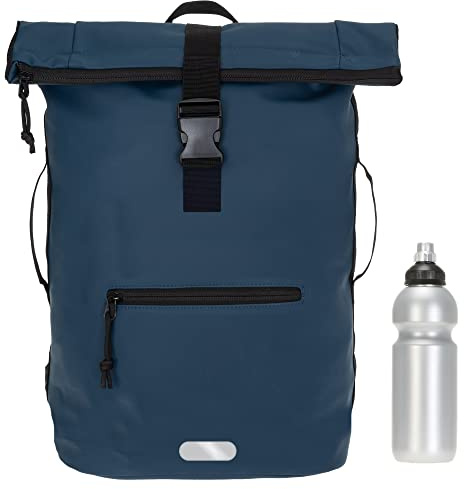 Elephant Rucksack Time Bag A4 Plane 12825 Dark Blue Uni + Flasche | Damen Herren Kurierrucksack Roll-Top Fahrradrucksack Sport Fitness 23 Liter Freizeit Brustgurt Fahrrad Kurier Laptopfach