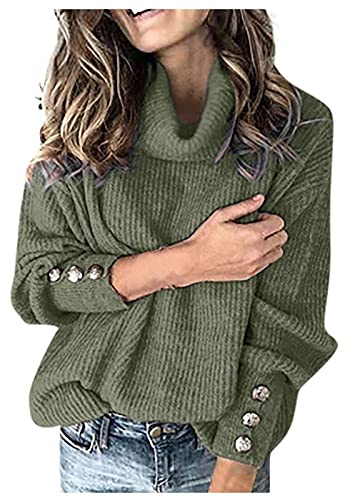 Pull Femme Col Roulé Hiver Chic Pulls, Gilets Et Sweats Femme Oversize Polaire Chaud Chic Et Elegant Marque Manches Longues Tricoté Laine Long Pull Femme Pas Cher Noel Hauts Vêtements ArméE Verte L