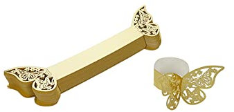 KUMGROT 50 Stück Serviettenringe lasergeschnitten Schmetterling Serviettenringe Halter Papier Serviette Schnalle Halten Tischdekoration für Party Hochzeiten Basteln Gold