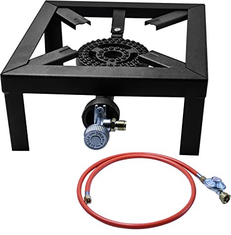 Réchaud à gaz 8 kW - Réchaud à gaz - 25 x 25 x 11 cm - Réchaud de camping - Avec tuyau de gaz propane de 150 cm et régulateur de pression de gaz 50 mbar - Régulateur constant