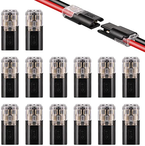 JIZZU Low Voltage Wire Connectors, 2 Pin Electrical Connectors Compact Wire Terminals, Quick Dual Wire Terminal Block No Wire-Stripping Required Compact Conductor Cable Connectors for 18-22mm AWG (16)