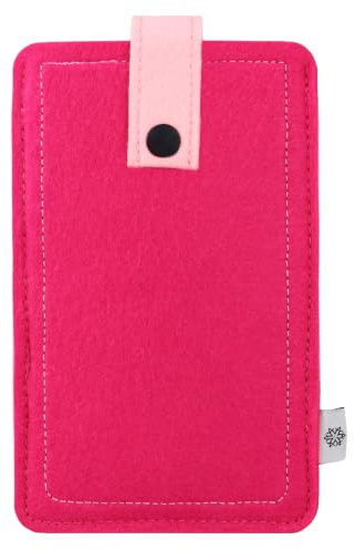 Davii Handy Filztasche passend für Apple iPhone 14/14 Pro (nur Handy), robuste Handy Schutzhülle mit Lasche & Druckknopf, Rundumschutz - L Pink
