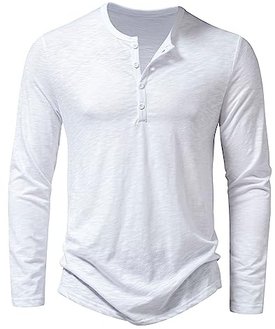 Men's Casual Grandad Collar Henley T Shirt Smart Half Buttons Tee Slim Fit Collarless Polo T-Shirts Tops