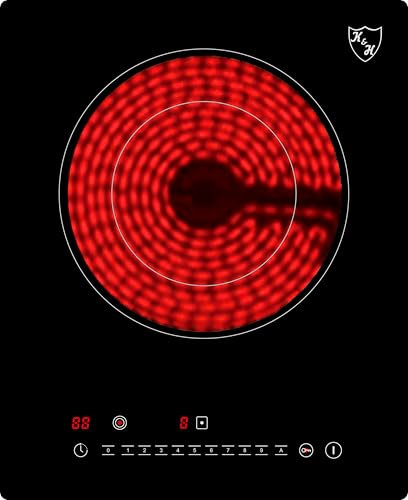 K&H Glaskeramikkochfeld [1 ZONE] - Kochplatte 1er Autark - Herdplatte 1 Kochfeld Doppelbrenner - NCS-2202 -Einzelkochplatte Einbaufähig & Freistehend nutzbar - 31CM - 2200 Watt - 9 Leistungsstufen