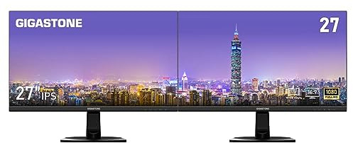 Gigastone 27 inch IPS LED Back Light Monitor 2-Pack 75Hz FHD 1920 x 1080, 178° Wide View Frameless, Dual Monitor, 5ms, Built-in Speakers, Eye Care Technology, Ergonomic Tilt VESA Mount, HDMI VGA