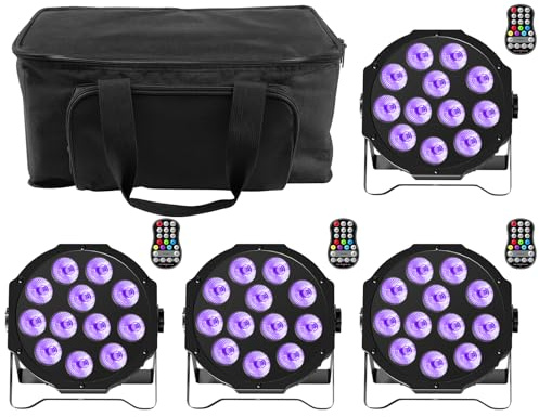 ZonQoonz 4PCS RGBW Akku Bühnenlicht mit Bag, 12 LED Wiederaufladbare Par Licht mit Funktion Timer und 7 Beleuchtung Modi, 8CH Akku Strahler Outdoor für Hochzeit Bar DJ Show Disco